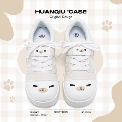 Cute Smiley Doodle White Sneakers with Chunky Platform Sole