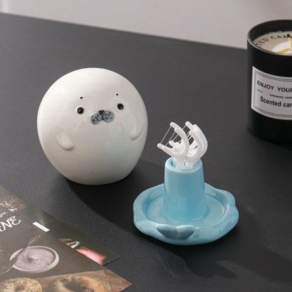Cute Ceramic Seal Toothpick Holder for Living Room Decor