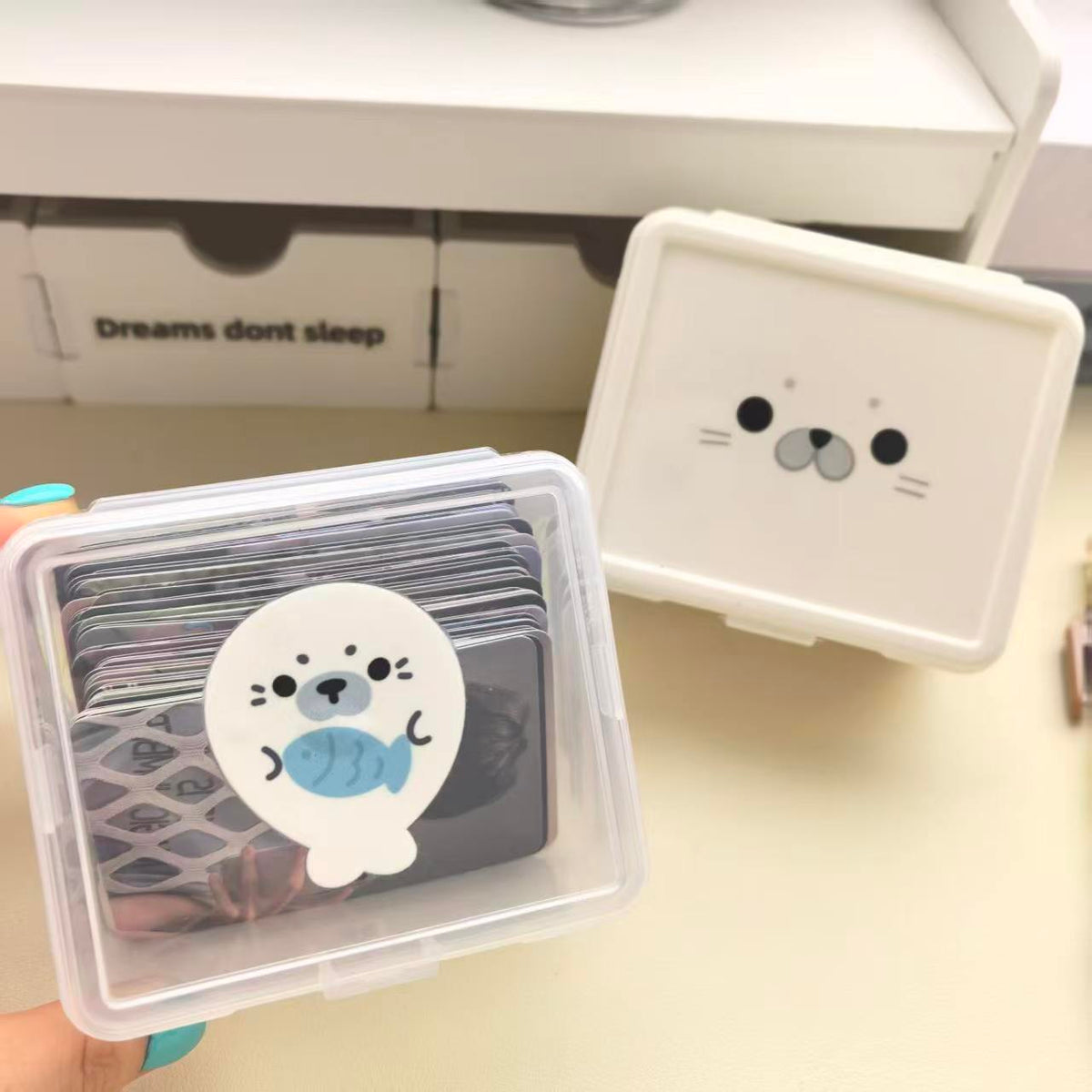 Cute Seal Flip-Top Storage Box for Cards, Hair Ties, and Clips