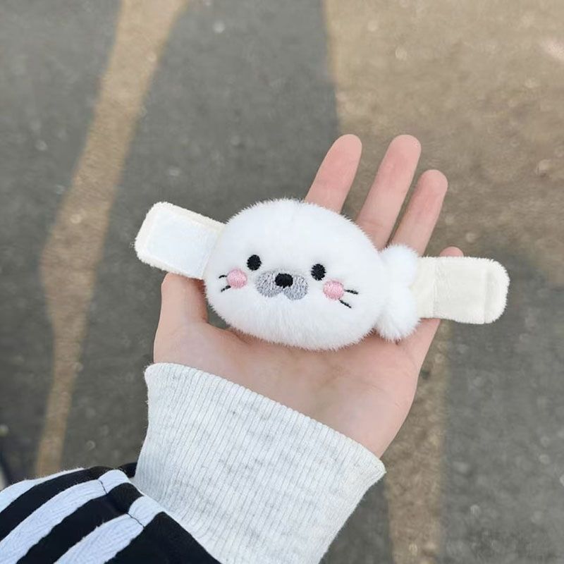 Cute Plush Seal Bag Charm with Hook-and-Loop Strap