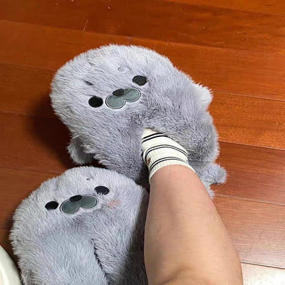 Warm Closed-Back Seal Plush Slippers for Home
