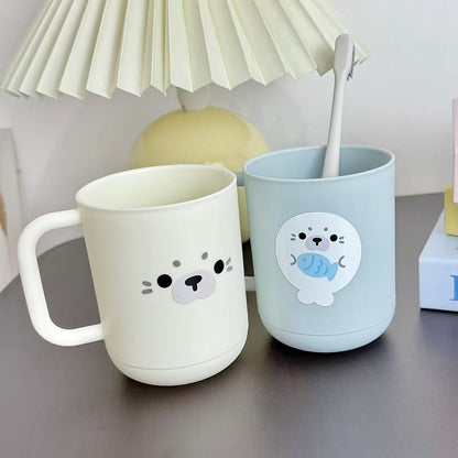 Cute Seal Face Rinse Cup Set for Couples, Minimalist Toothbrush Cup