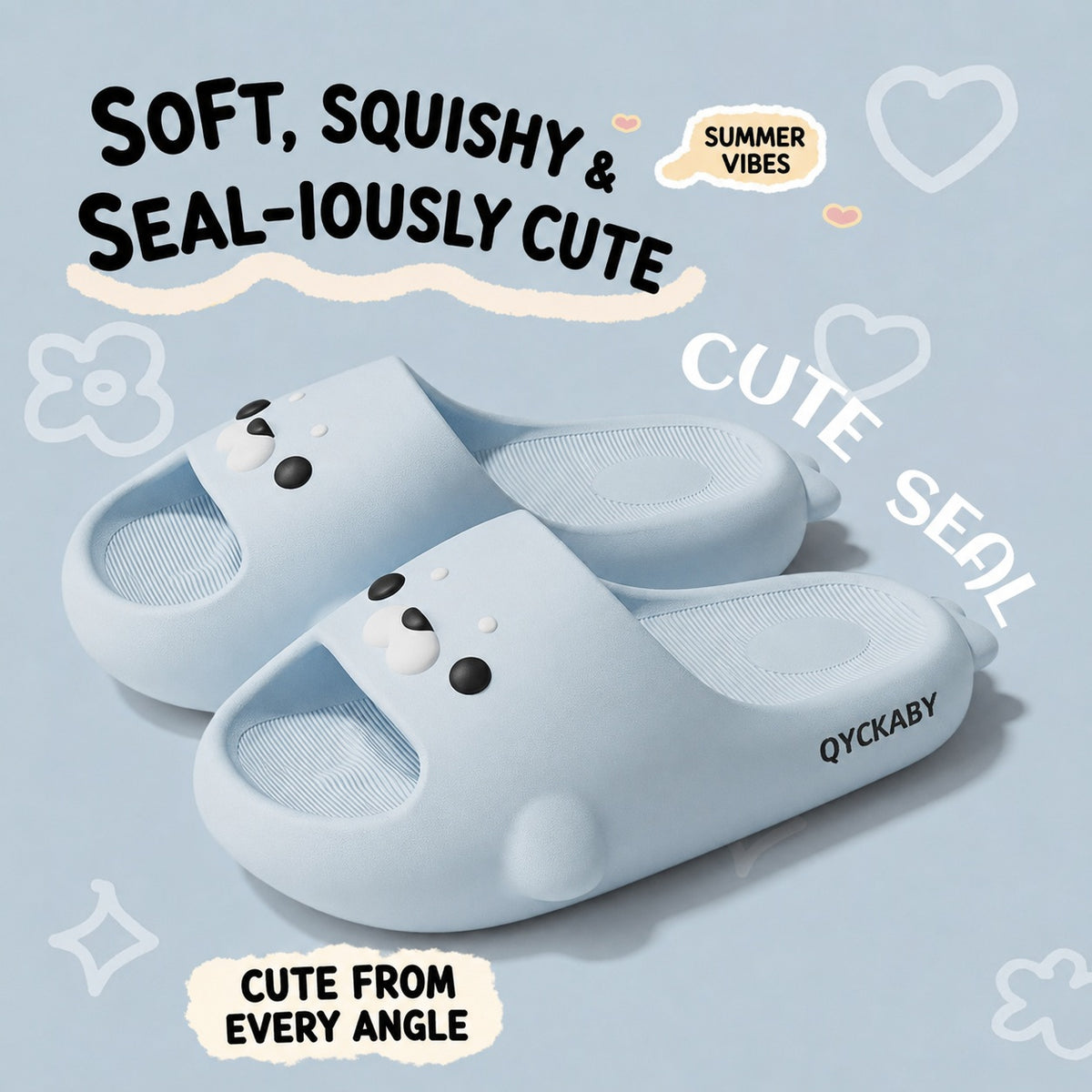 QYCKABY Cloud Cartoon Seal Slippers for Women, Indoor/Outdoor Anti-Skid Bathroom Slippers 商品画像